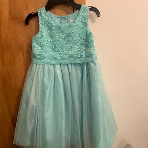 Mint green dress. Floral bodice with tulle skirt.